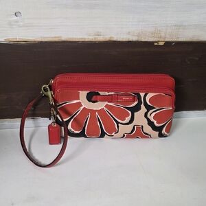 Coach Poppy Floral Scarf Print Double Zip Wristlet